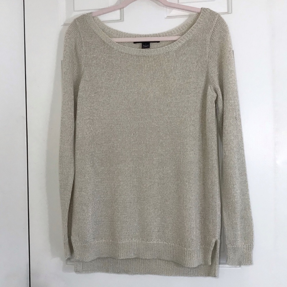 RALPH LAUREN BLACK LABEL tan metallic thread cashmere blend sweater large